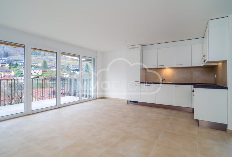 Grand salon-cuisine avec balcon !